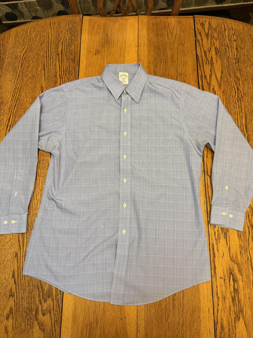 Brooks Brothers Shirt Mens 16 Blue Check Regent 1818 Non Iron Dress Classic Fit